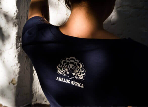 A t-shirt with an Analog Africa logo