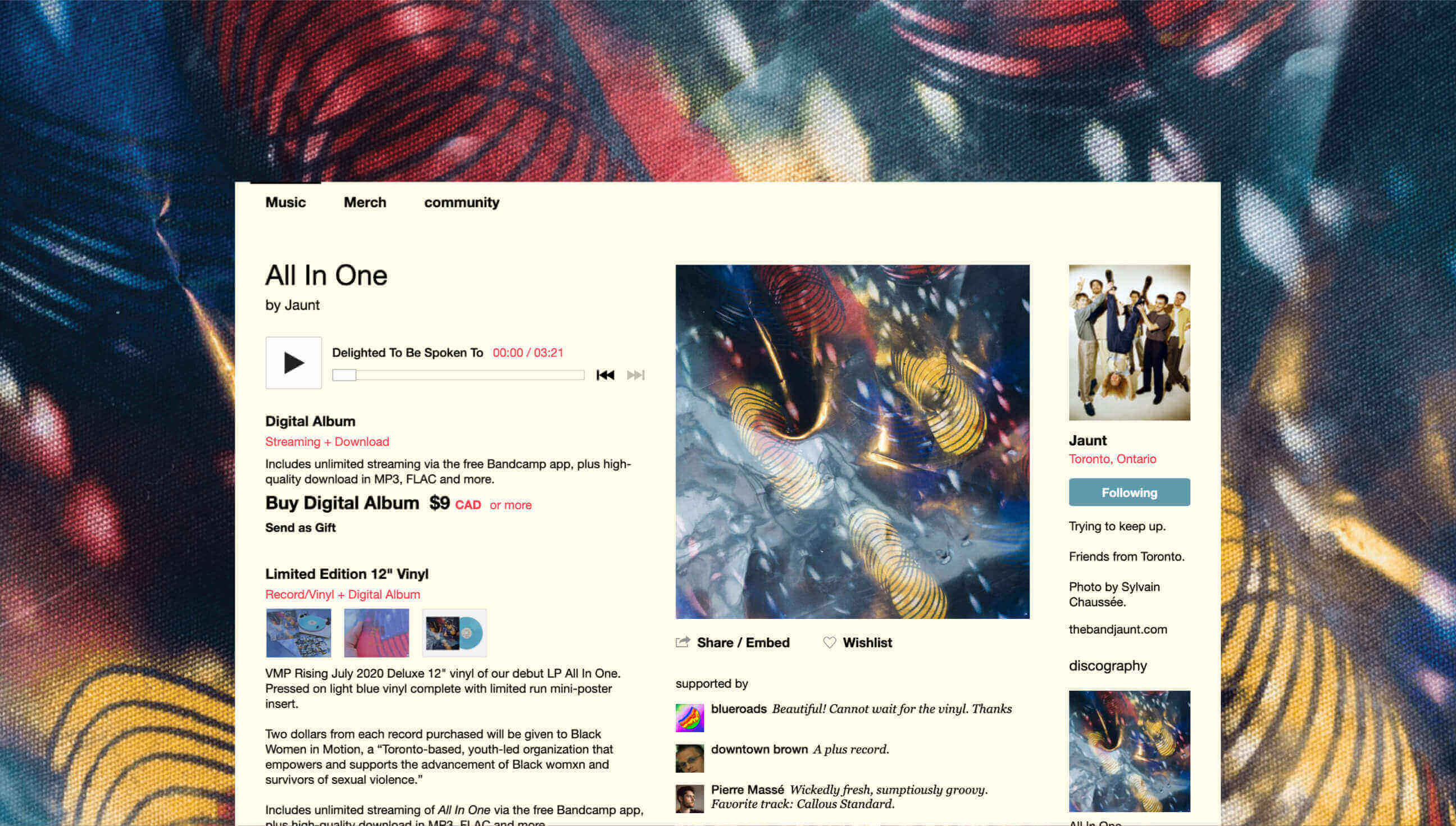 Screenshot of Jaunt’s Bandcamp Page