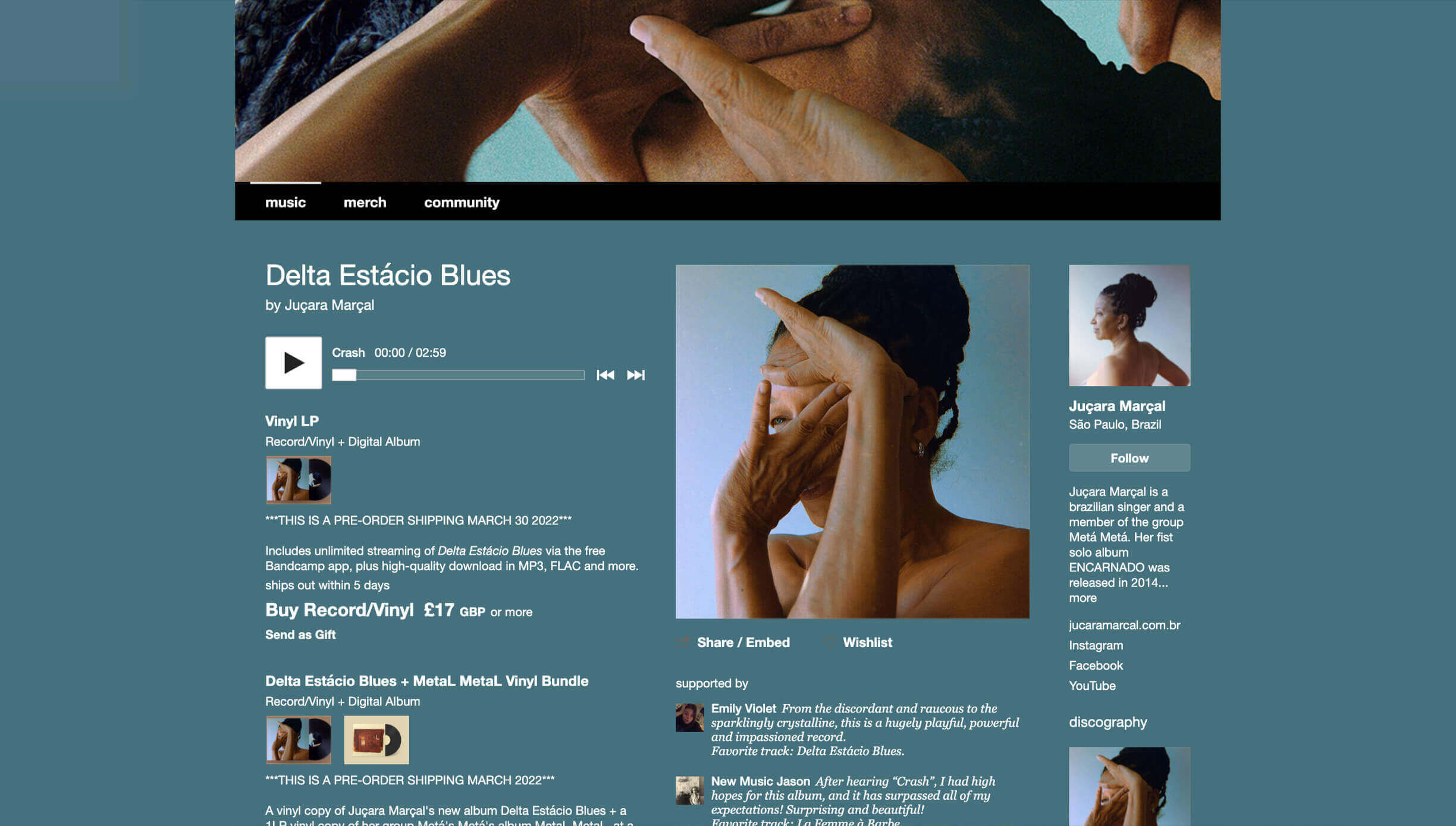 Screenshot of Juçara Marçal’s Bandcamp Page